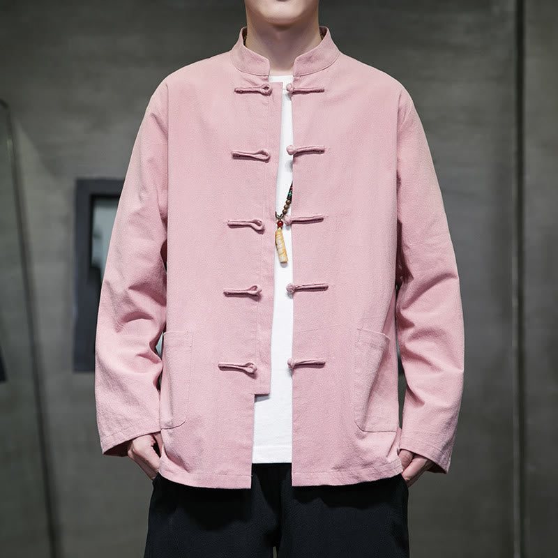 Buddha Stones Simple Frog-Button Chinesischer Tang-Anzug Baumwolle Herren Jacke Hemd mit Taschen - Rosa - US/ UK/AU46,EU56 (5XL) - image 30