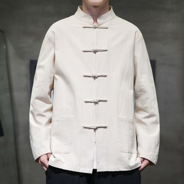 Buddha Stones Simple Frog-Button Chinesischer Tang-Anzug Baumwolle Herren Jacke Hemd mit Taschen - image 8