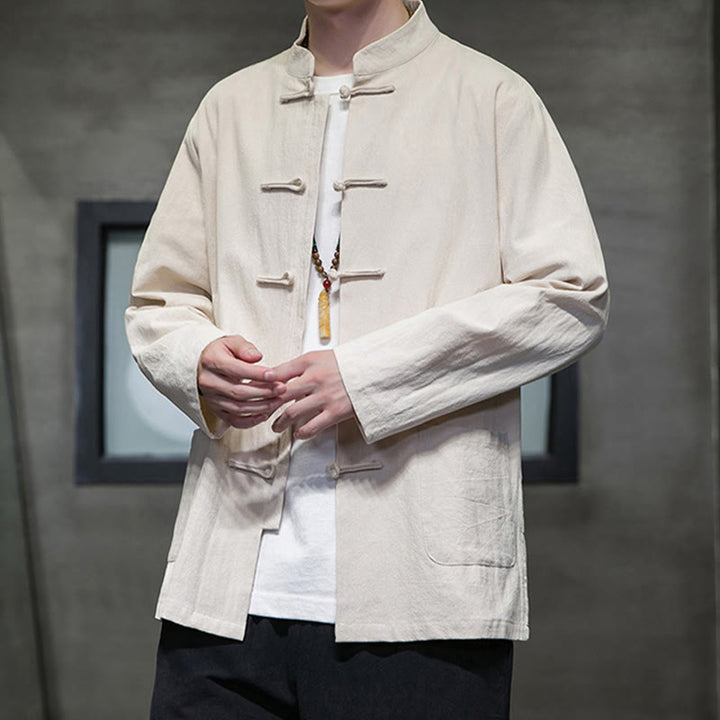 Buddha Stones Simple Frog-Button Chinesischer Tang-Anzug Baumwolle Herren Jacke Hemd mit Taschen - image 9