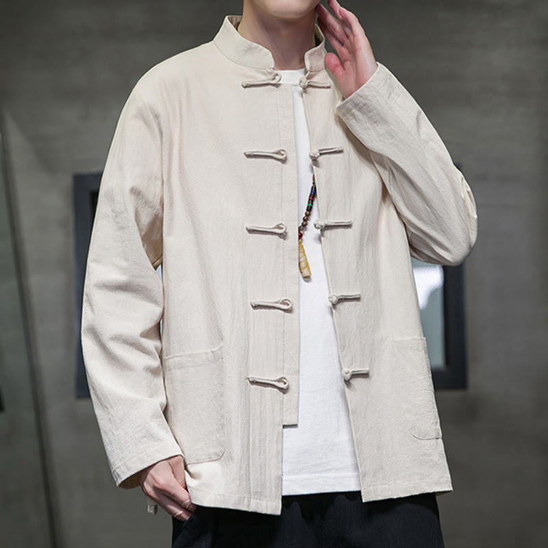 Buddha Stones Simple Frog-Button Chinesischer Tang-Anzug Baumwolle Herren Jacke Hemd mit Taschen - image 6