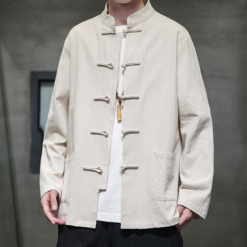 Buddha Stones Simple Frog-Button Chinesischer Tang-Anzug Baumwolle Herren Jacke Hemd mit Taschen - image 10