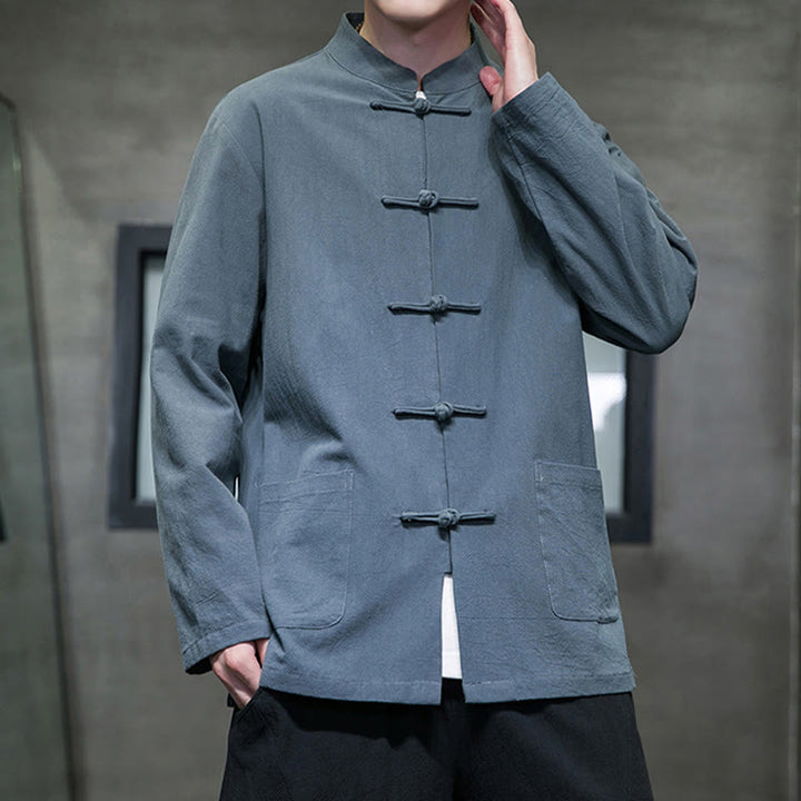 Buddha Stones Simple Frog-Button Chinesischer Tang-Anzug Baumwolle Herren Jacke Hemd mit Taschen - image 17