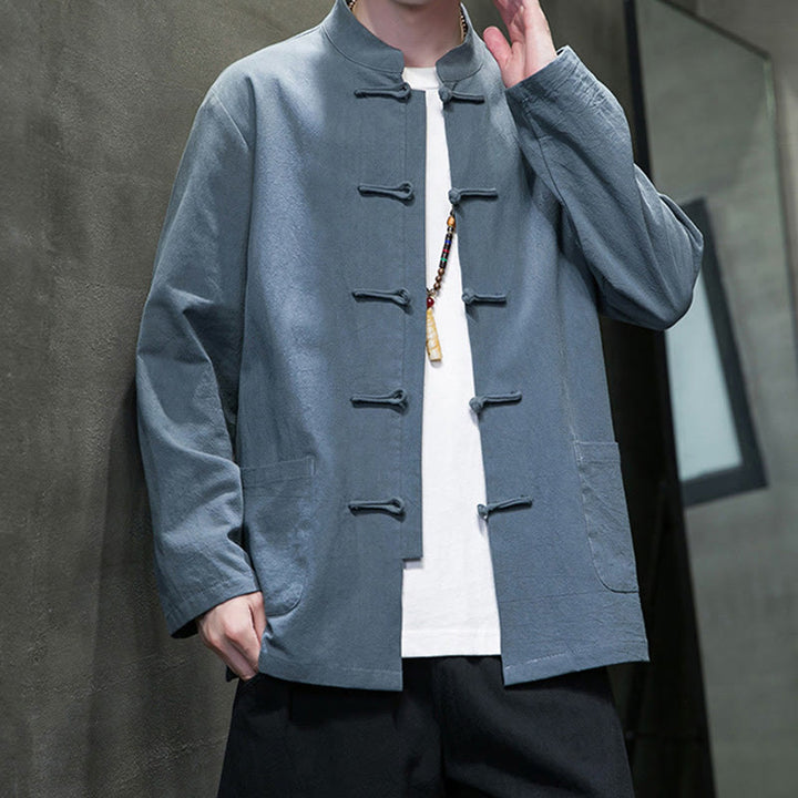 Buddha Stones Simple Frog-Button Chinesischer Tang-Anzug Baumwolle Herren Jacke Hemd mit Taschen - image 18