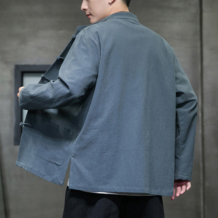 Buddha Stones Simple Frog-Button Chinesischer Tang-Anzug Baumwolle Herren Jacke Hemd mit Taschen - image 14