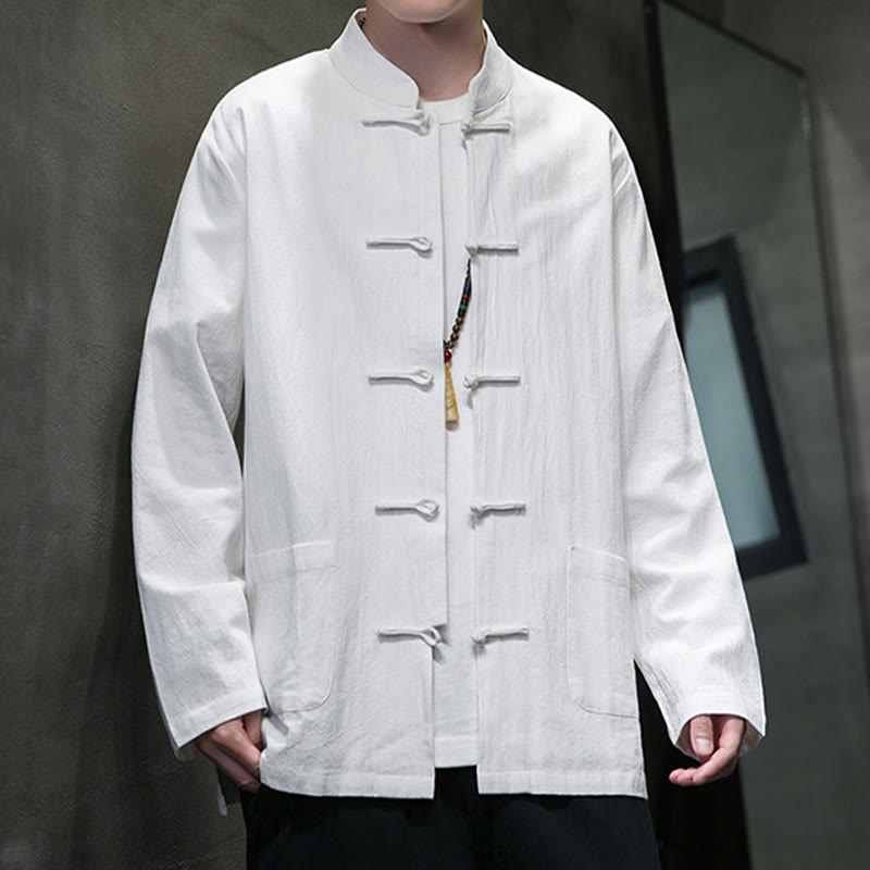 Buddha Stones Simple Frog-Button Chinesischer Tang-Anzug Baumwolle Herren Jacke Hemd mit Taschen - image 4