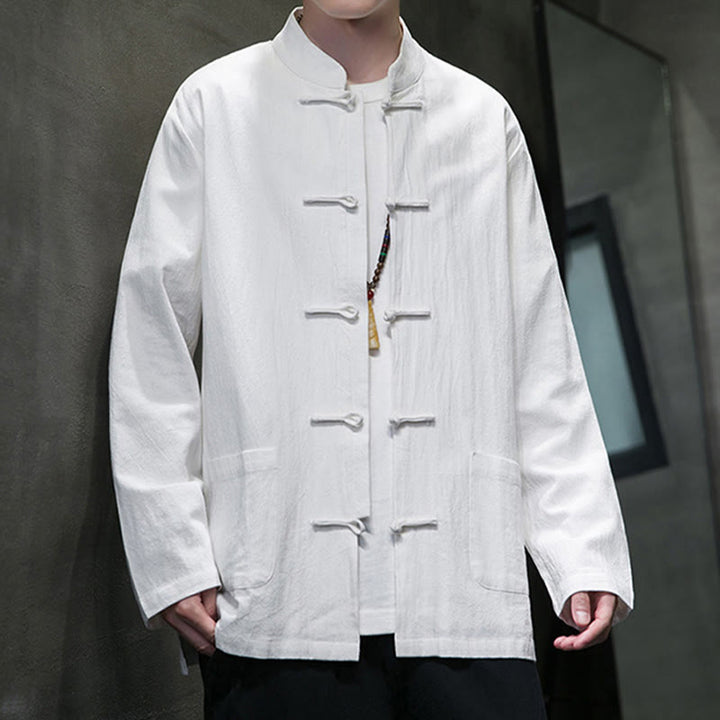 Buddha Stones Simple Frog-Button Chinesischer Tang-Anzug Baumwolle Herren Jacke Hemd mit Taschen - image 4