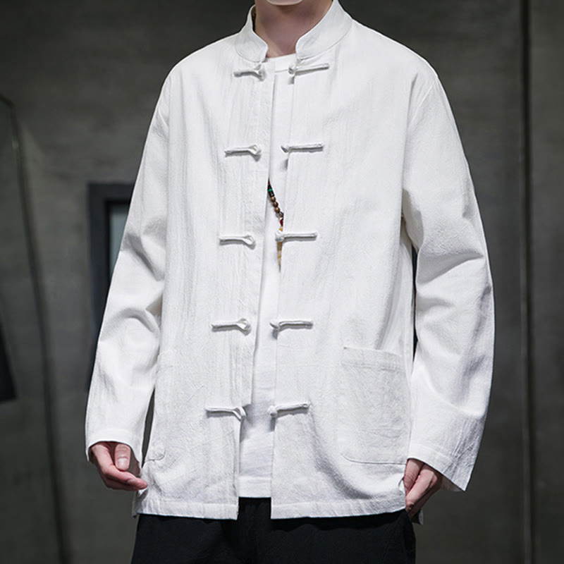 Buddha Stones Simple Frog-Button Chinesischer Tang-Anzug Baumwolle Herren Jacke Hemd mit Taschen - image 1