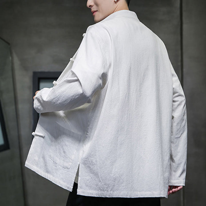 Buddha Stones Simple Frog-Button Chinesischer Tang-Anzug Baumwolle Herren Jacke Hemd mit Taschen - image 2