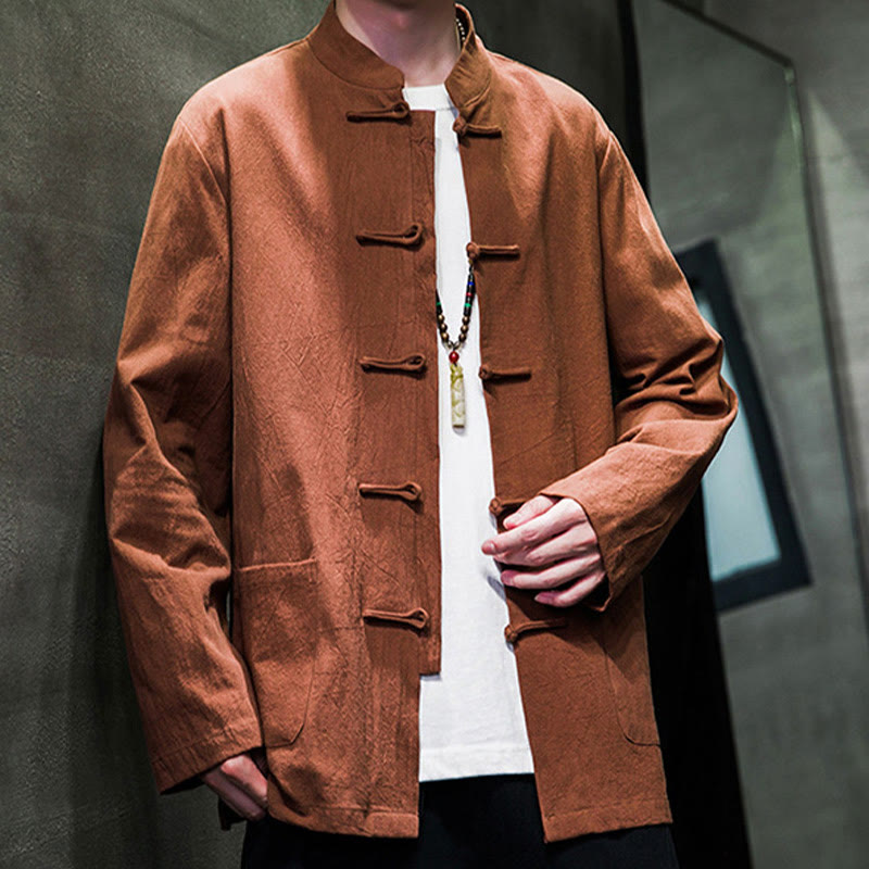 Buddha Stones Simple Frog-Button Chinesischer Tang-Anzug Baumwolle Herren Jacke Hemd mit Taschen - image 27