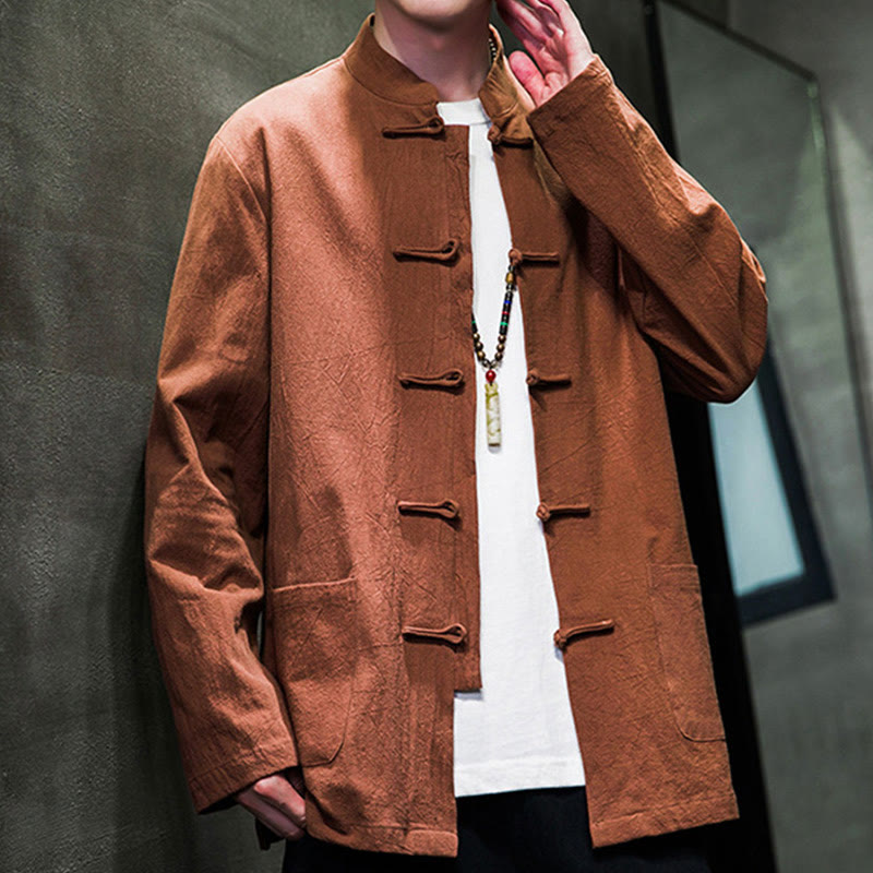 Buddha Stones Simple Frog-Button Chinesischer Tang-Anzug Baumwolle Herren Jacke Hemd mit Taschen - image 29