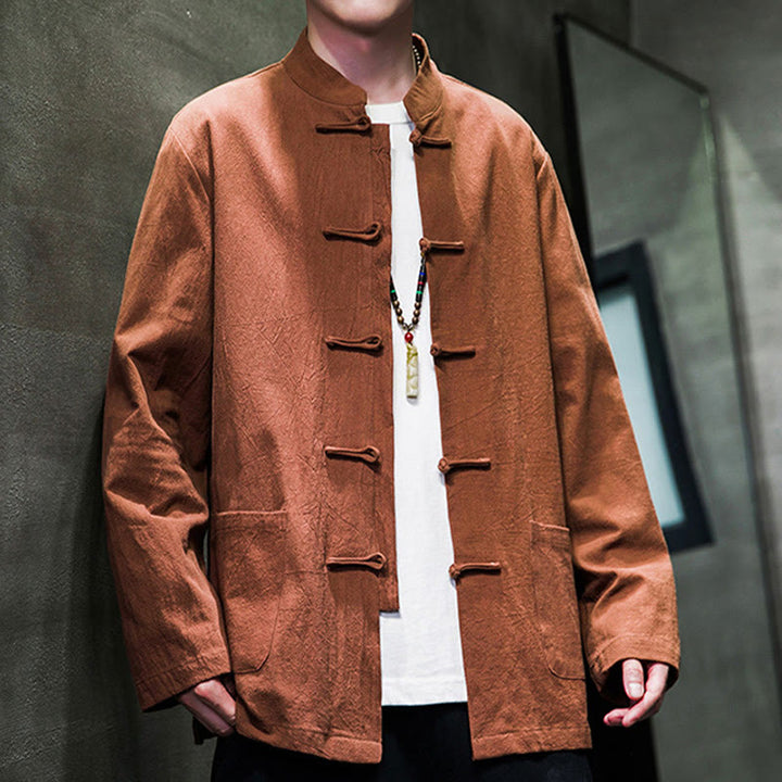 Buddha Stones Simple Frog-Button Chinesischer Tang-Anzug Baumwolle Herren Jacke Hemd mit Taschen - image 28
