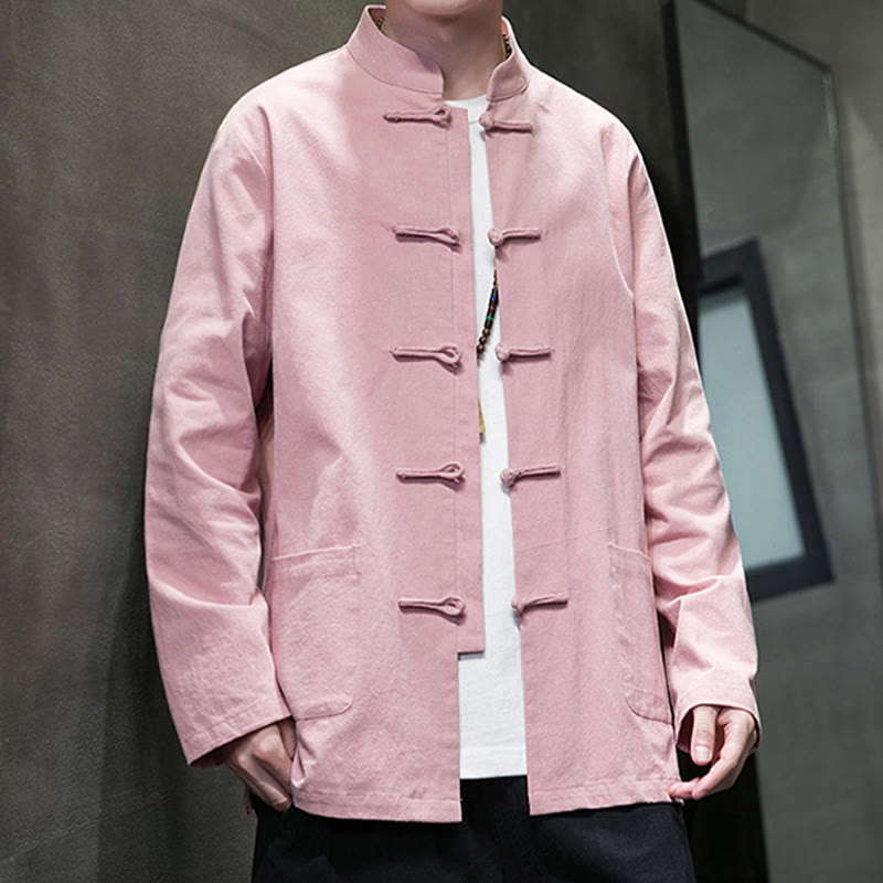 Buddha Stones Simple Frog-Button Chinesischer Tang-Anzug Baumwolle Herren Jacke Hemd mit Taschen - image 31