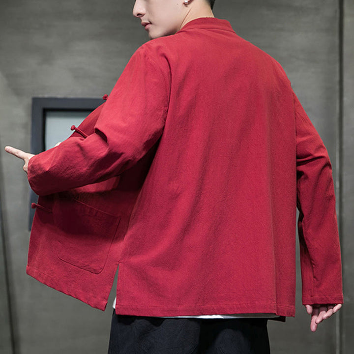 Buddha Stones Simple Frog-Button Chinesischer Tang-Anzug Baumwolle Herren Jacke Hemd mit Taschen - image 38