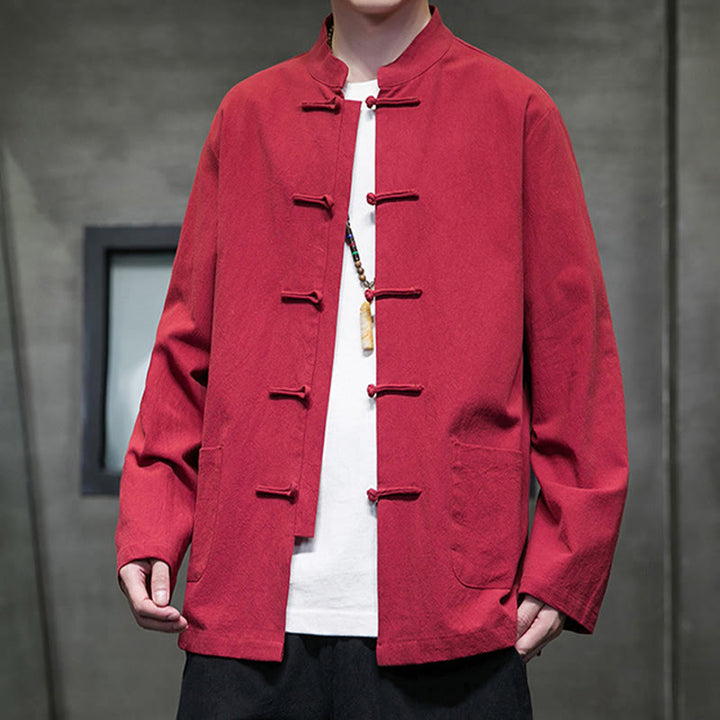 Buddha Stones Simple Frog-Button Chinesischer Tang-Anzug Baumwolle Herren Jacke Hemd mit Taschen - image 37