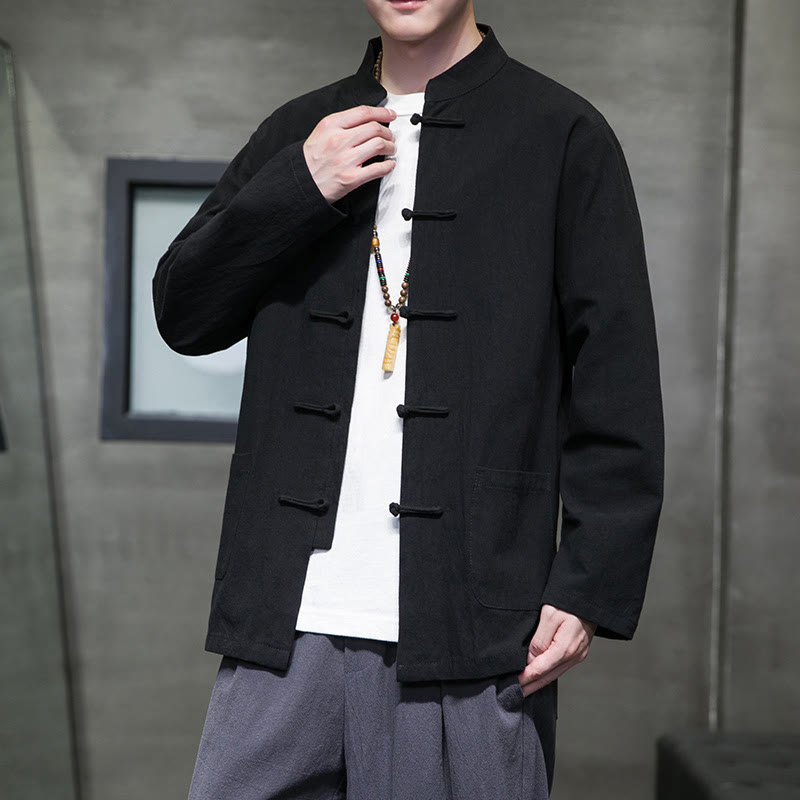 Buddha Stones Simple Frog-Button Chinesischer Tang-Anzug Baumwolle Herren Jacke Hemd mit Taschen - image 46