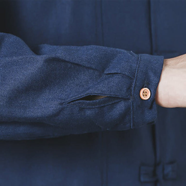 Buddha Stones Fall Simple Frog-Button Leinen Herren Mittellanger Mantel Zen Kleidung - image 11