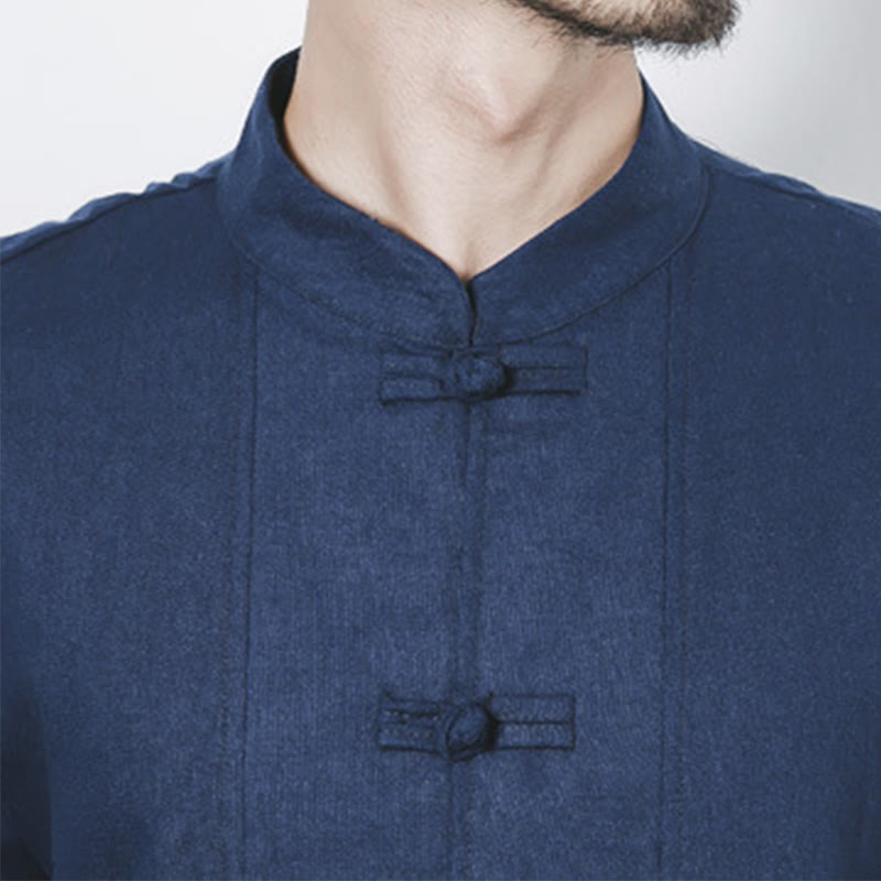 Buddha Stones Fall Simple Frog-Button Leinen Herren Mittellanger Mantel Zen Kleidung - image 9