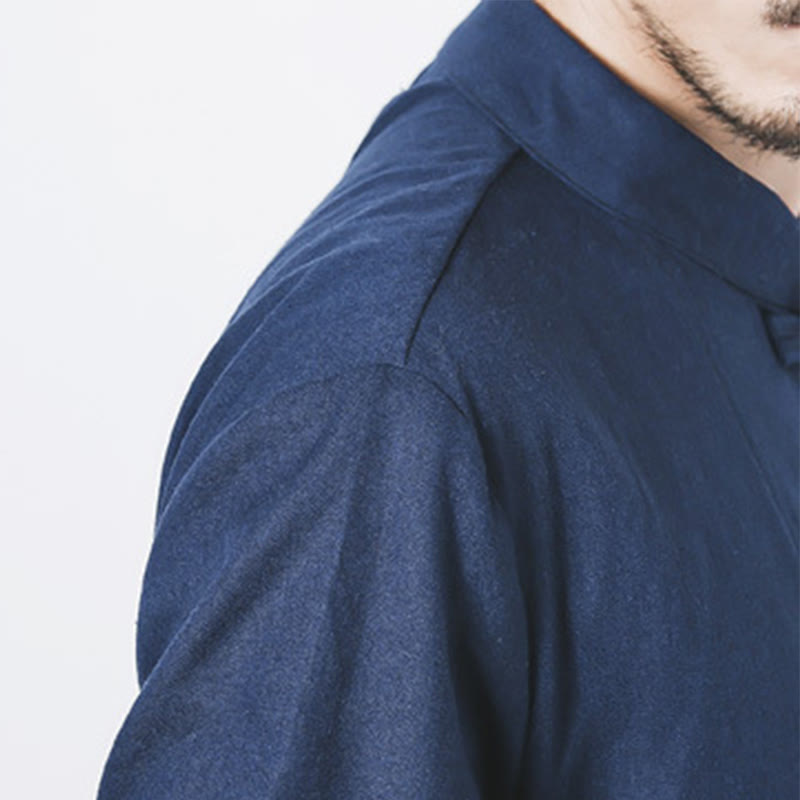 Buddha Stones Fall Simple Frog-Button Leinen Herren Mittellanger Mantel Zen Kleidung - image 8