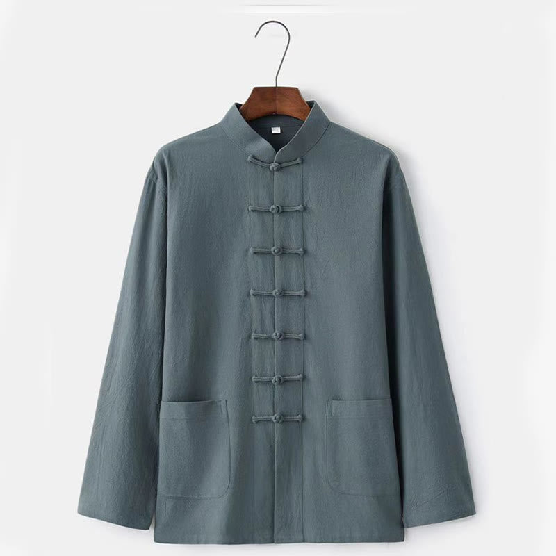 Buddha Stones 2-teiliger Tang-Anzug, traditionelle Froschknopf-Uniform, langärmeliges Hemd und Hose, Herren-Set - image 8