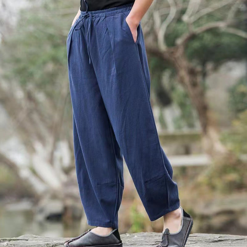 Buddha Stones Lässige, einfache Haremshose für Herren mit Kordelzug und Taschen - image 1