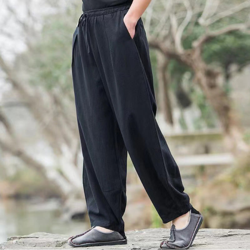 Buddha Stones Lässige, einfache Haremshose für Herren mit Kordelzug und Taschen - image 5