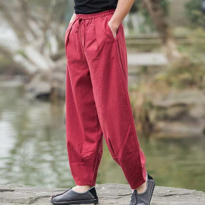 Buddha Stones Lässige, einfache Haremshose für Herren mit Kordelzug und Taschen - image 13