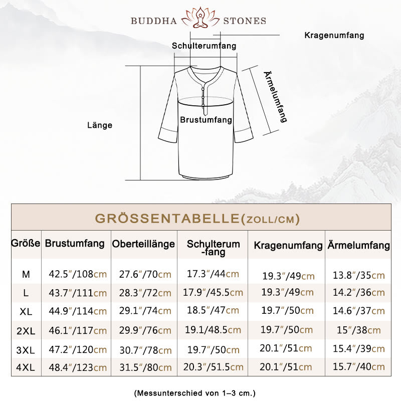 Buddha Stones Einfarbiges traditionelles Kurzarm-T-Shirt aus Baumwolle und Leinen für Herren - image 4