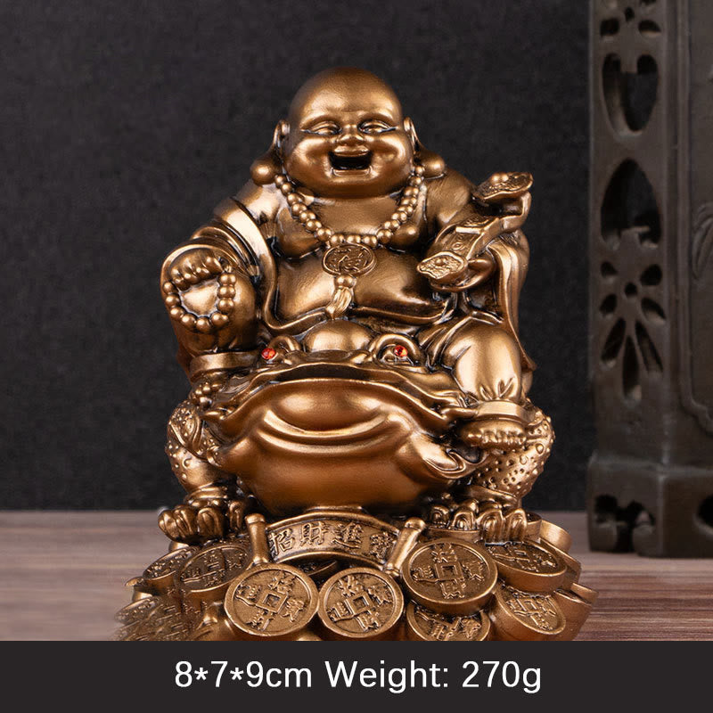 Buddha Stones, lachender Buddha, Feng Shui, Frosch, Kröte, Kupfermünzen, ziehen Reichtum an, Harzstatue, Heimdekoration