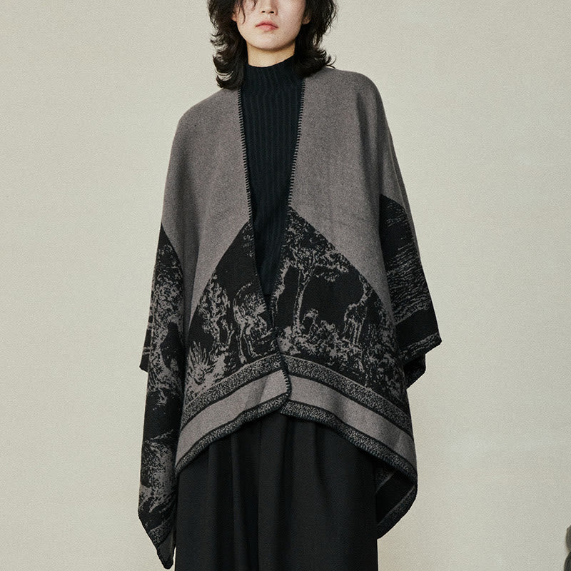 Buddha Stones, Schwarz/Grau, Sikawild, Tierwald, doppelseitiger Schal, Herbst/Winter, warmer Schal, Wickeltuch