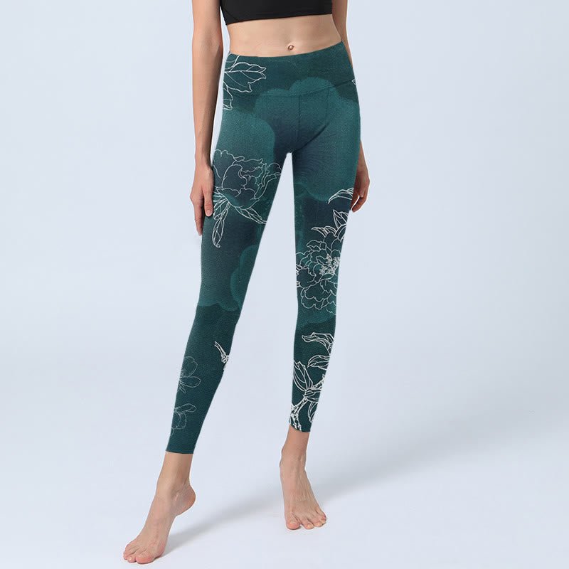 Buddha Stones Pfingstrose Blume Elster Schmetterling Print Gym Fitness Leggings Damen Yogahose - image 6
