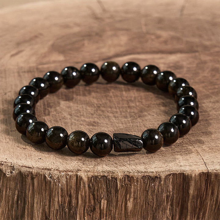 Buddha Stones Goldglanz Obsidian Schwarzer Turmalin Reichtum Armband