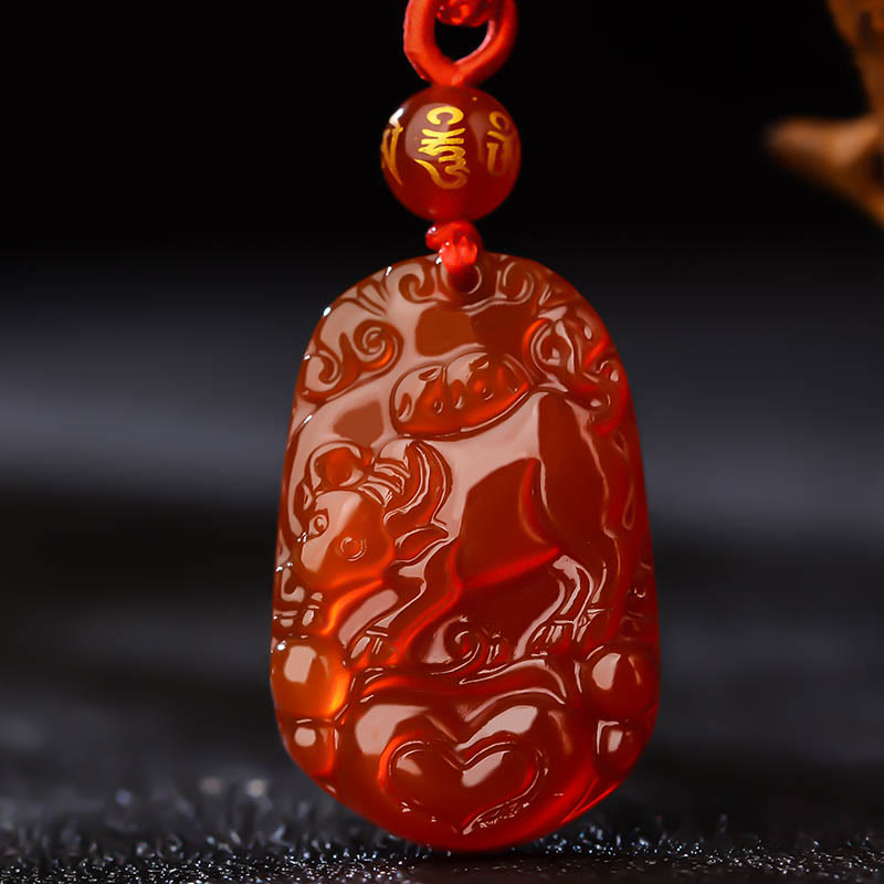 Halskette mit Anhänger Buddha Stones Chinese Zodiac Red Achat Glück - Ochse - image 13