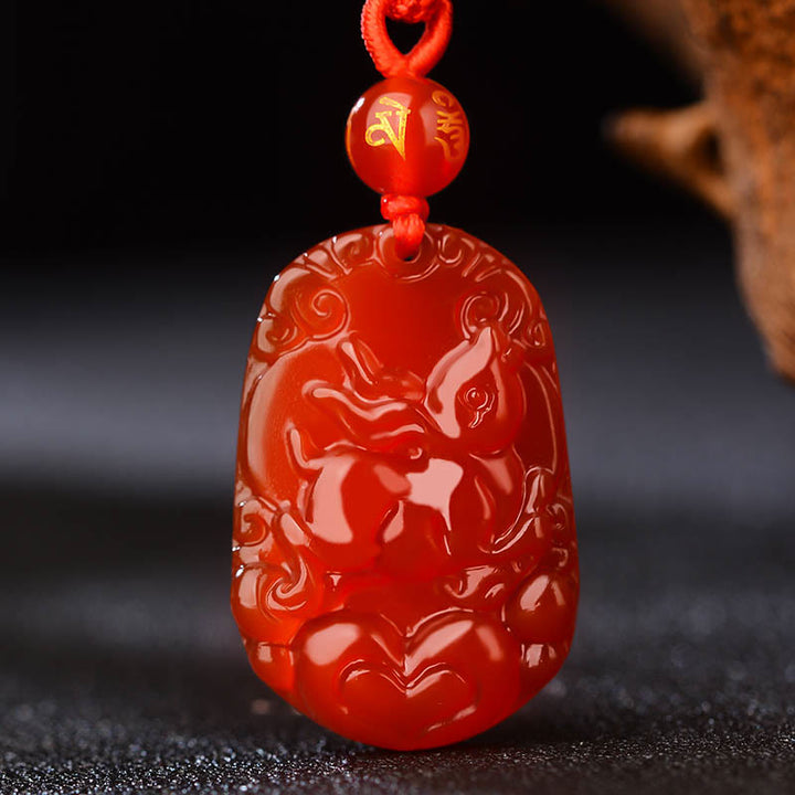Halskette mit Anhänger Buddha Stones Chinese Zodiac Red Achat Glück - Kaninchen  - image 15
