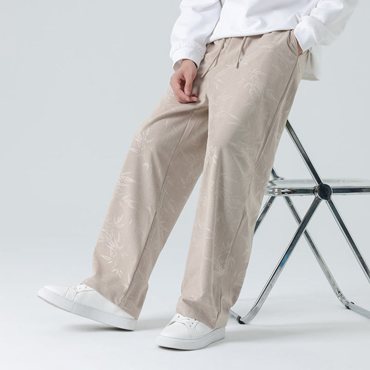 Buddha Stones Herrenhose aus Cord mit Bambusmuster und weitem Bein und Taschen - Beige - US/ UK/AU46,EU56 (5XL) - image 0
