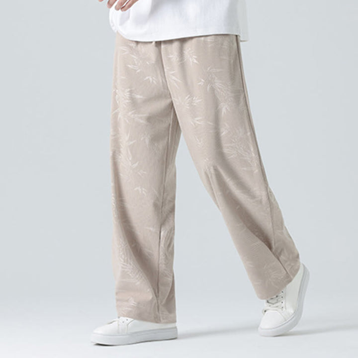Buddha Stones Herrenhose aus Cord mit Bambusmuster und weitem Bein und Taschen - image 3