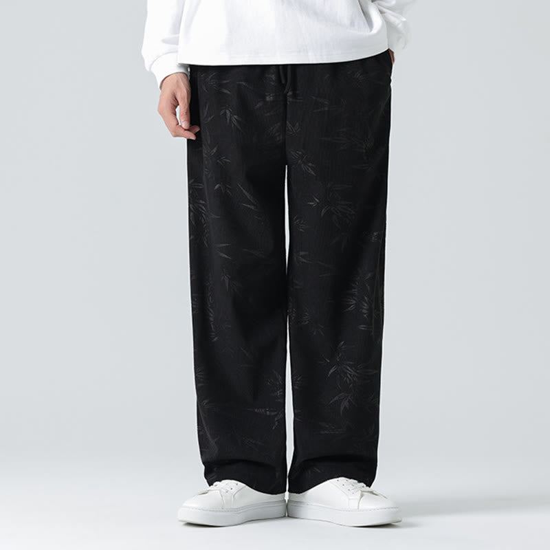 Buddha Stones Herrenhose aus Cord mit Bambusmuster und weitem Bein und Taschen - image 9