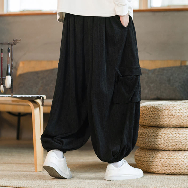 Buddha Stones Herbst Winter Herren-Cargohose aus Chenille-Cord mit Kordelzug und Taschen - image 4