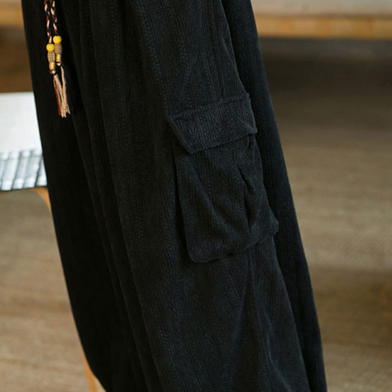 Buddha Stones Herbst Winter Herren-Cargohose aus Chenille-Cord mit Kordelzug und Taschen - image 12