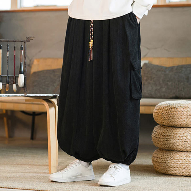 Buddha Stones Herbst Winter Herren-Cargohose aus Chenille-Cord mit Kordelzug und Taschen - image 2