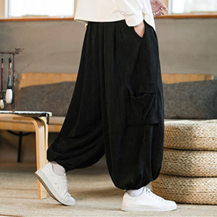 Buddha Stones Herbst Winter Herren-Cargohose aus Chenille-Cord mit Kordelzug und Taschen - image 3