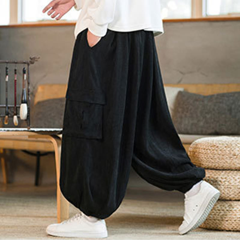 Buddha Stones Herbst Winter Herren-Cargohose aus Chenille-Cord mit Kordelzug und Taschen - image 5