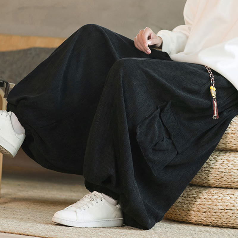 Buddha Stones Herbst Winter Herren-Cargohose aus Chenille-Cord mit Kordelzug und Taschen - image 9