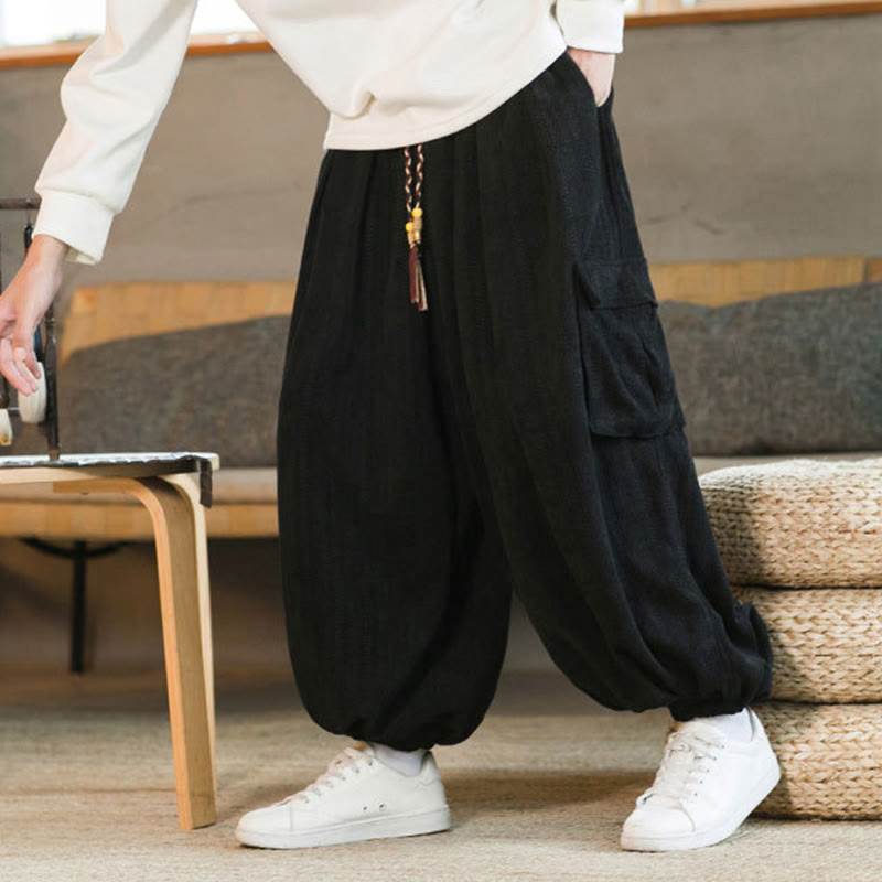 Buddha Stones Herbst Winter Herren-Cargohose aus Chenille-Cord mit Kordelzug und Taschen - image 6