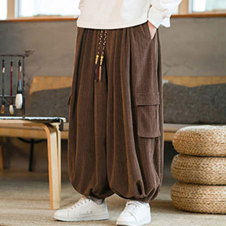Buddha Stones Herbst Winter Herren-Cargohose aus Chenille-Cord mit Kordelzug und Taschen - image 21