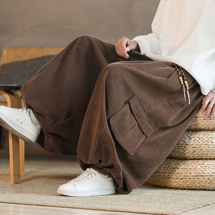 Buddha Stones Herbst Winter Herren-Cargohose aus Chenille-Cord mit Kordelzug und Taschen - image 24