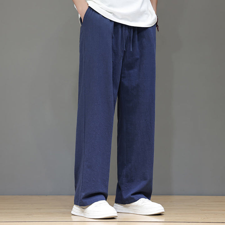 Buddha Stones Sommerhose für Herren aus Baumwolle und Leinen mit geradem Bein und Taschen - image 3