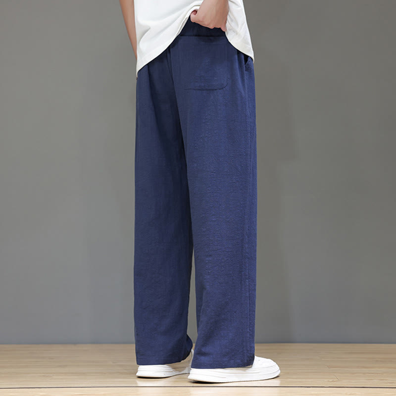 Buddha Stones Sommerhose für Herren aus Baumwolle und Leinen mit geradem Bein und Taschen - image 5