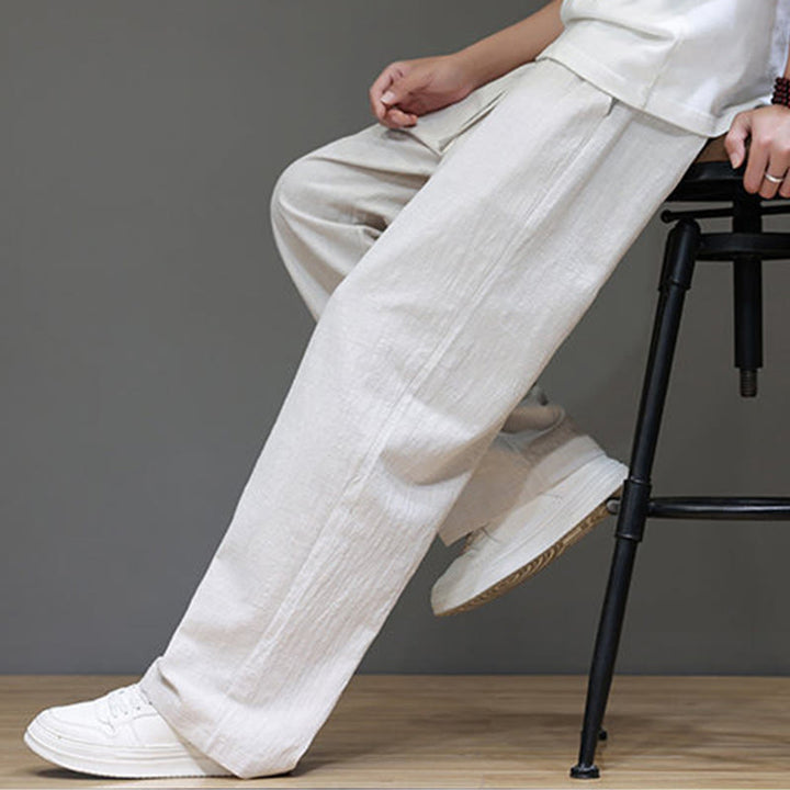 Buddha Stones Sommerhose für Herren aus Baumwolle und Leinen mit geradem Bein und Taschen - image 18