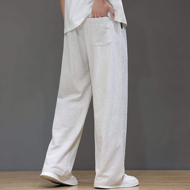 Buddha Stones Sommerhose für Herren aus Baumwolle und Leinen mit geradem Bein und Taschen - image 15