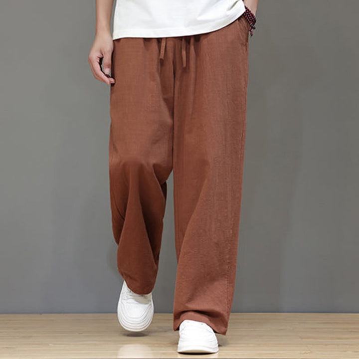 Buddha Stones Sommerhose für Herren aus Baumwolle und Leinen mit geradem Bein und Taschen - image 44